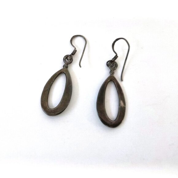 VTG Sterling Silver Turquoise Inlay Dangle Earrings – Southwestern Oval Boho - Picture 3 of 5